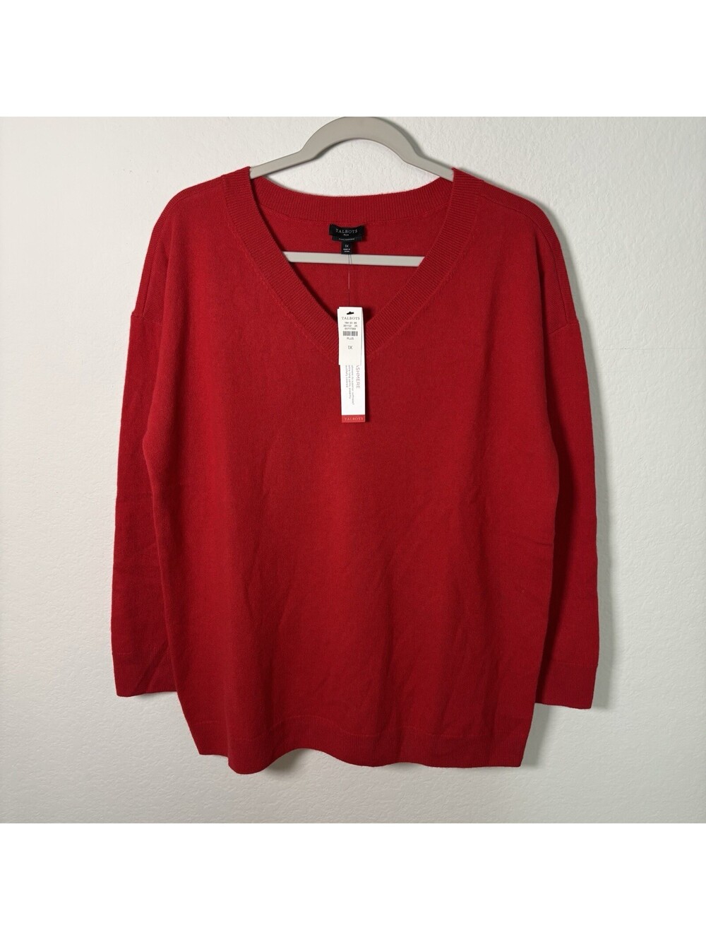 NWT Talbots 100% Cashmere V-Neck Sweater Tomato Red Womens Size 1x Plus Size